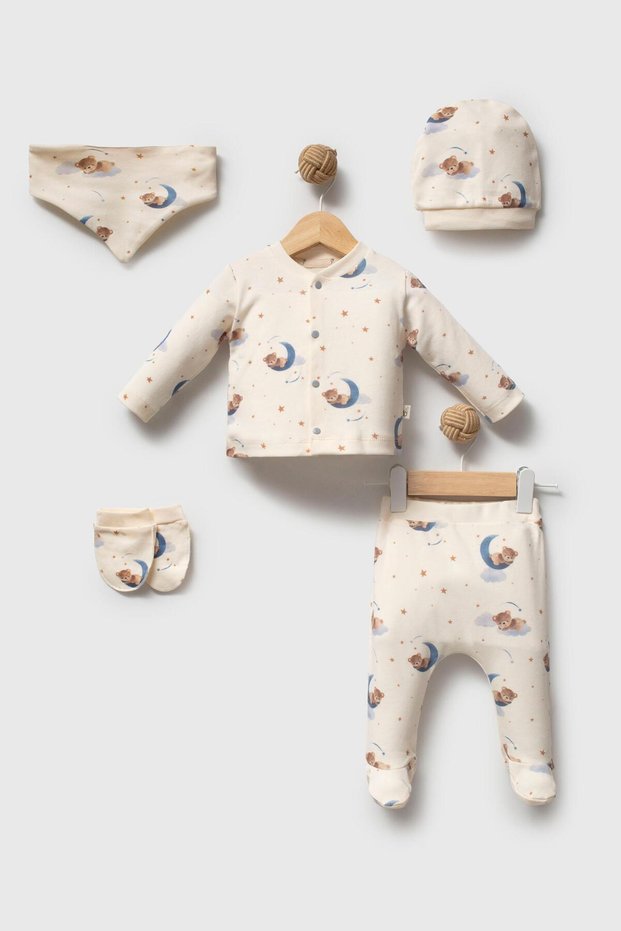100% Organic Cotton Moon Piece Patterned 5-Piece Hospital Discharge Set