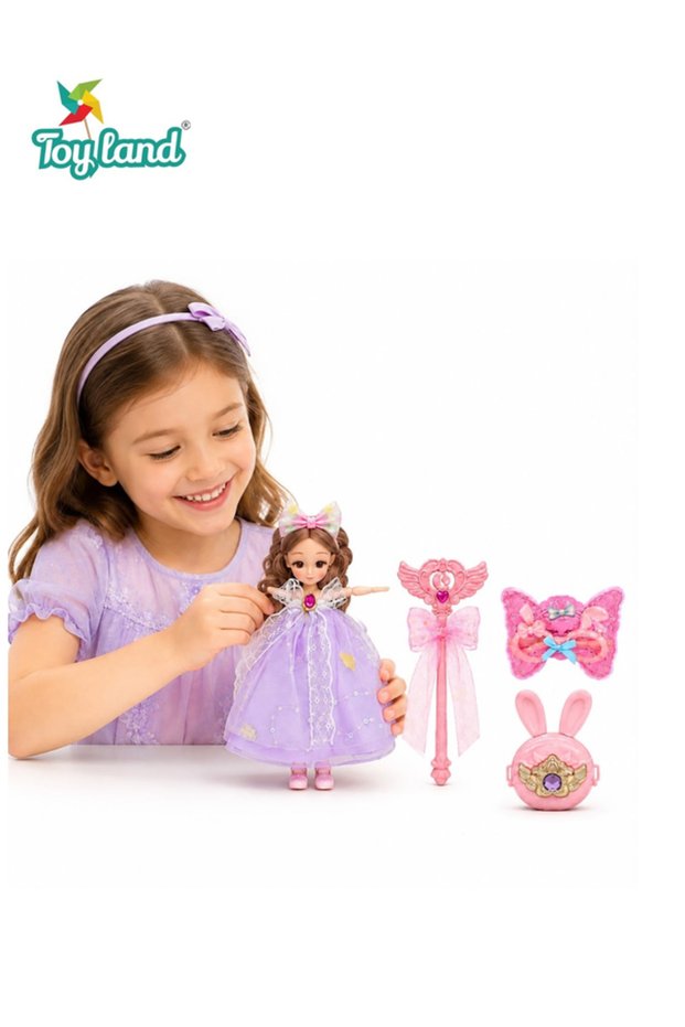 Kids Princess Fashion Doll Dress-Up Playset with Magic Wand, Butterfly Hair Accessories, Bunny Purse, Jewellery & Beauty Accessories, Pretend Fashion Styling Role Play Toy Set for Girls
