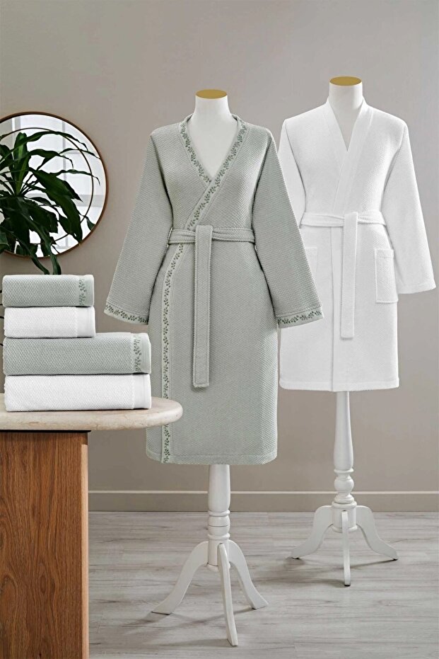 Foglia Aile Bathrobe Set - Green White