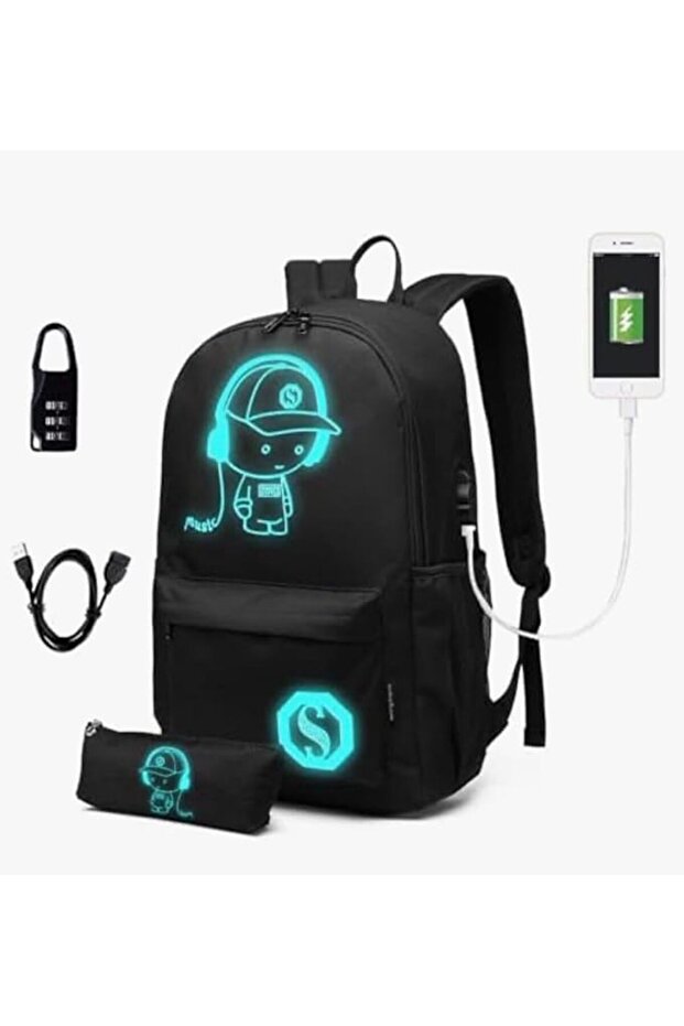 حقائب ظهر باوسكي للأولاد، حقيبة ظهر مضيئة بتصميم البيسبول والأنمي مع منفذ شحن USB، وقفل مضاد للسرقة