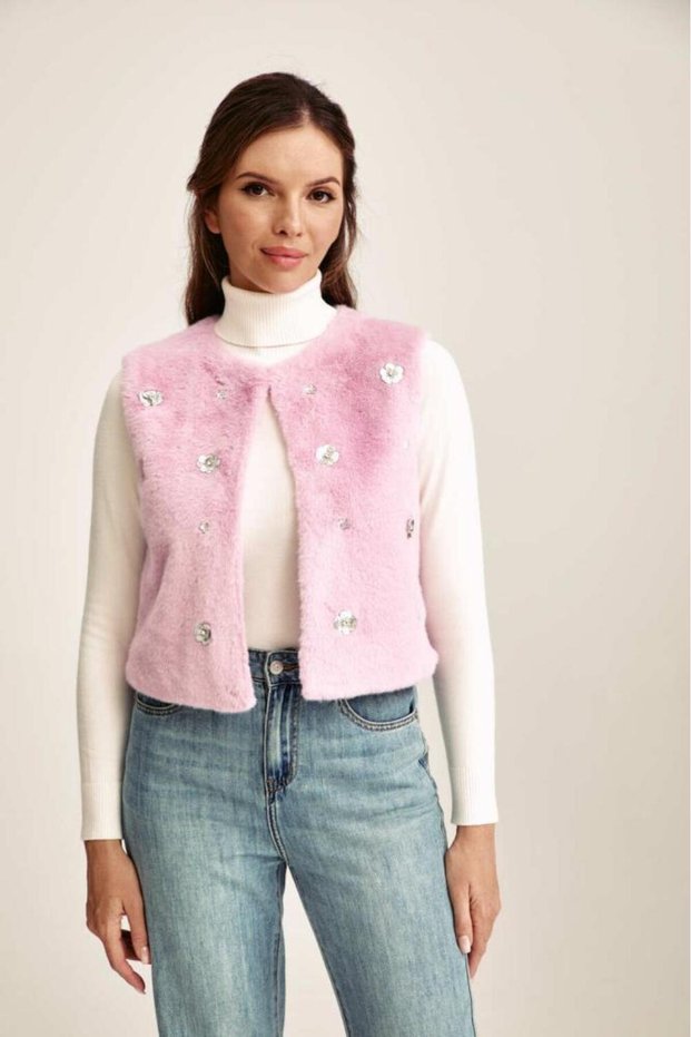 Sleeveless Fur Jacket Pink