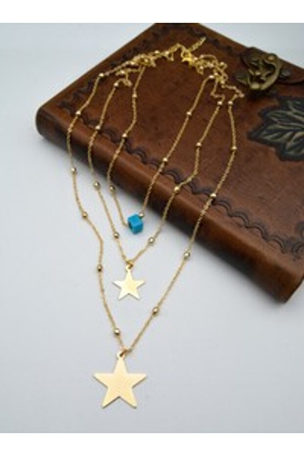 Nazar Beaded Star Necklace - Gold Color -