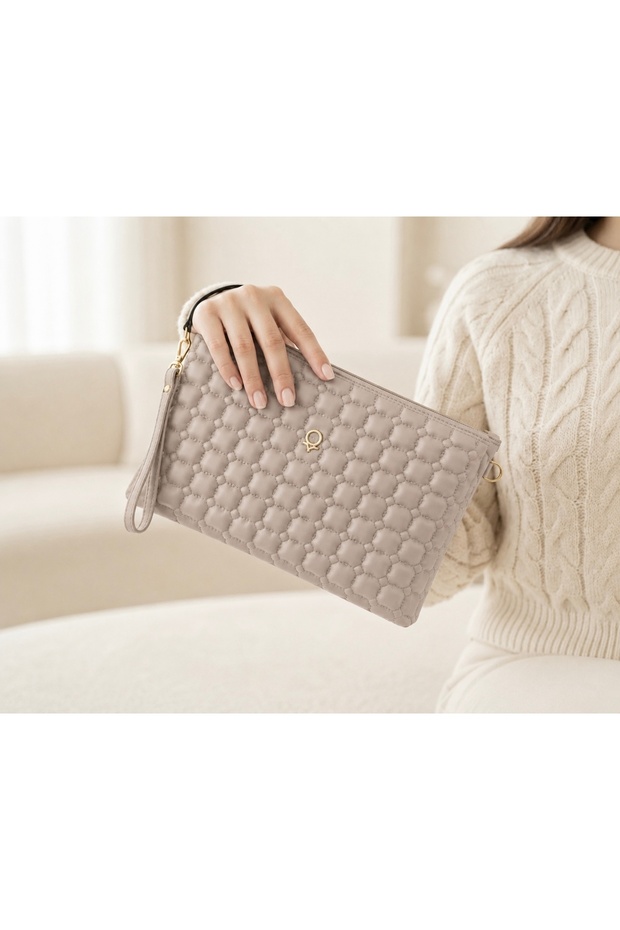 Embroidered Long Strap Faux Leather Portfolio & Clutch Bag