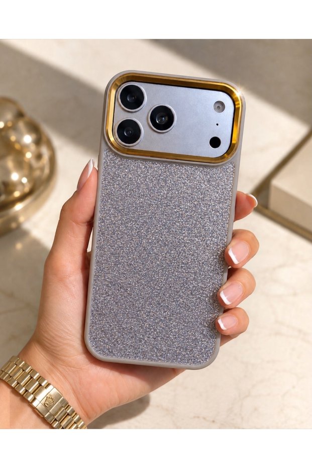iPhone 17 Pro Compatible Gold Framed Sparkling Shiny Luxury Case