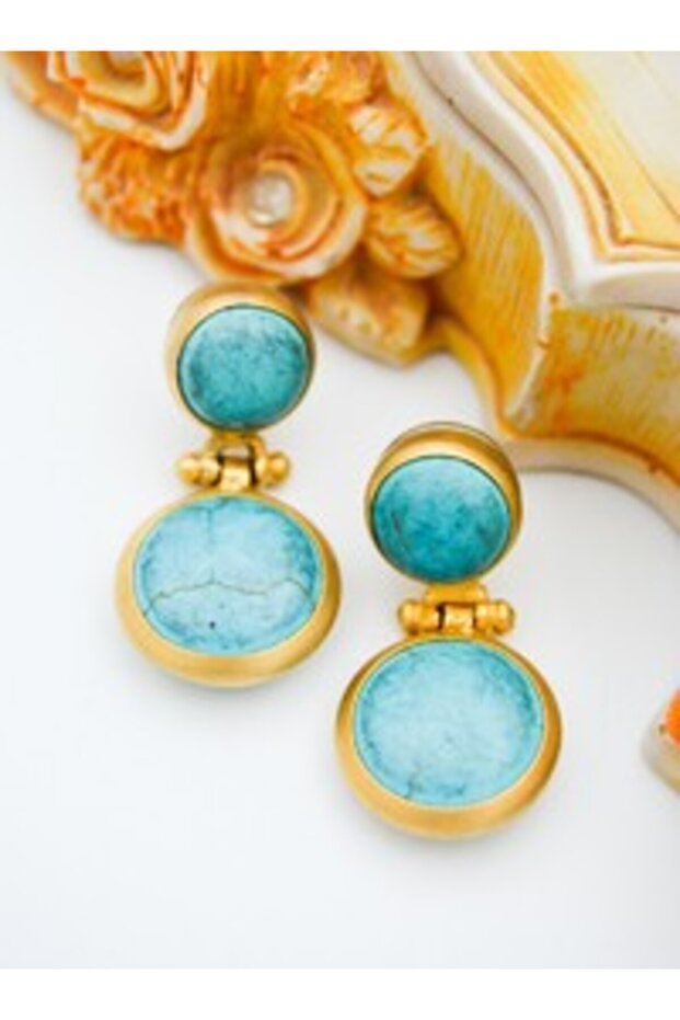 Stone Design Earrings - Turquoise -