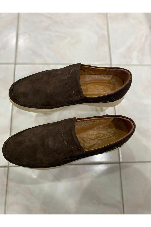 Brown Genuine Leather Inside and Out, Orthopedic and Non-Slip Sole, Slip-On Men's Shoes