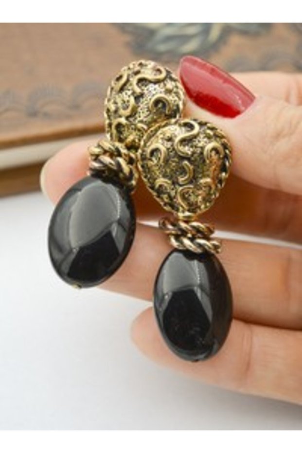 Onyx Stone Design Earrings - Multi-Colored -