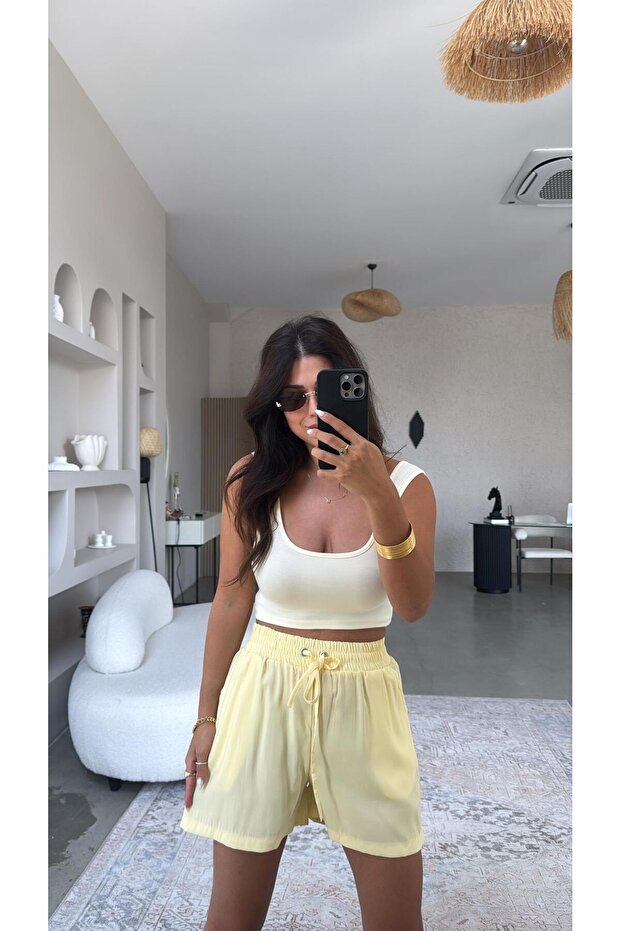 Yellow Tensel Basic Shorts