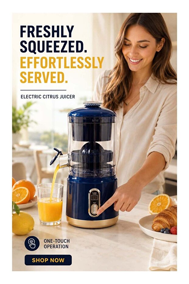 Electric Citrus Juicer, USB Rechargeable Automatic with Digital Display, Blue