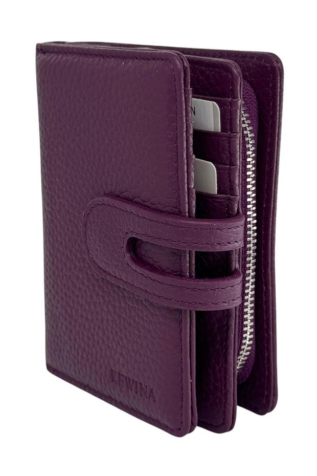 Plum Genuine Leather Double Folded Snap Fastener Vertical Sports Model Women's Wallet // 9741-Plum
