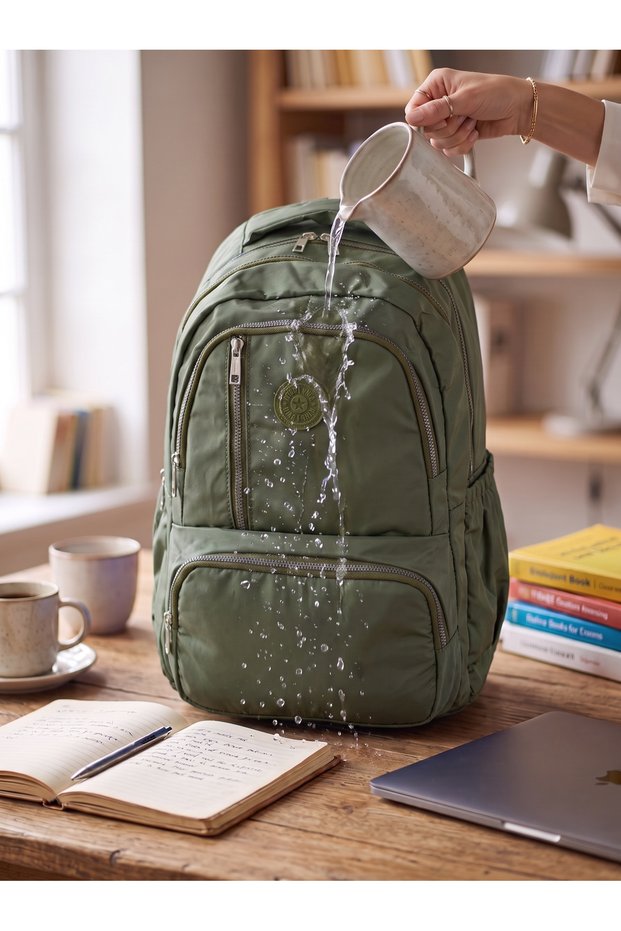 Unisex Waterproof Multi-Compartment Crinkle Fabric School Bag Laptop Bag