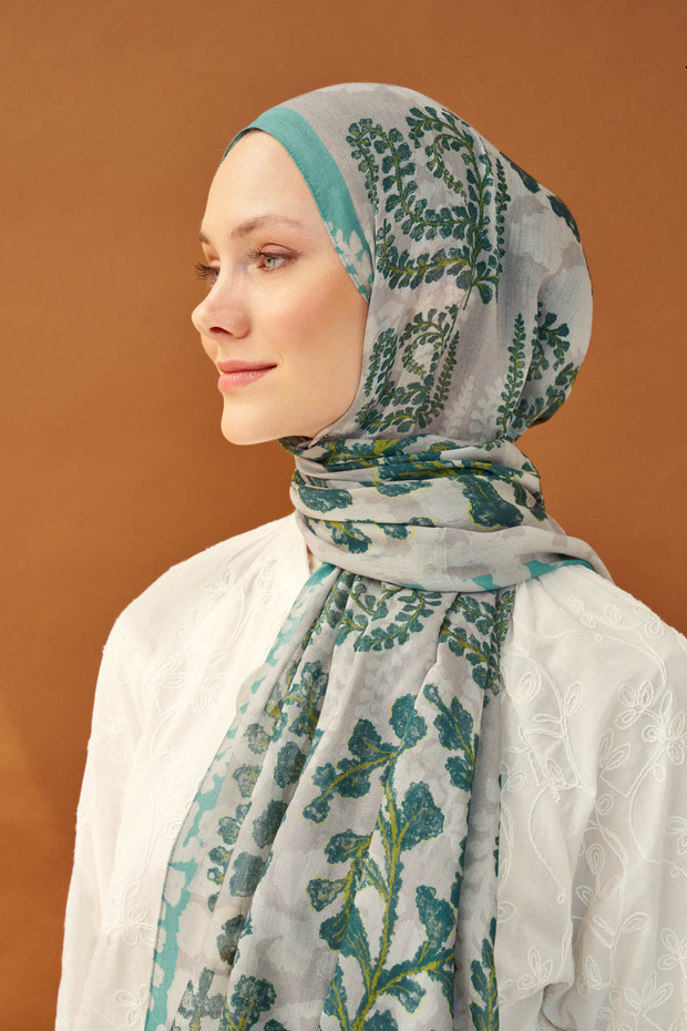 Lorena - Riva Shawl Tencel Spring Blossoms Light Gray - 510009 - 13