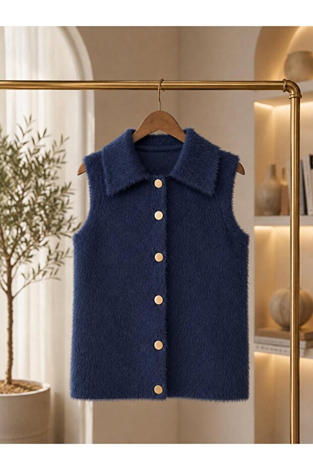 Polo Collar Women's Basic Soft Textured Vest