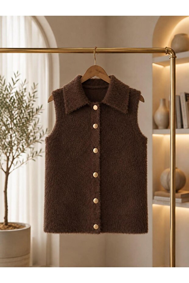 Polo Collar Women's Basic Soft Textured Vest