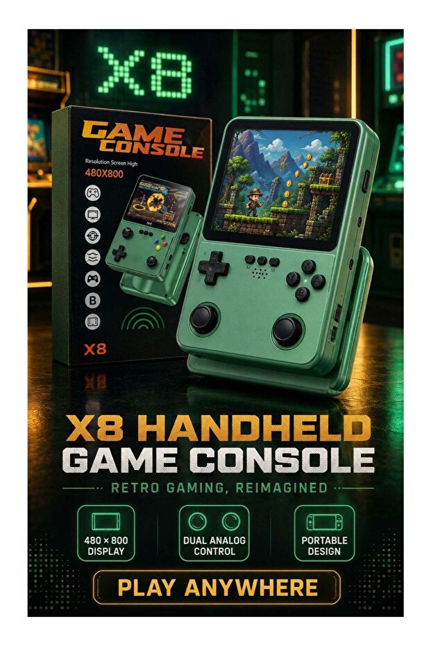 X8 Portable Handheld Game Console with 480x800 Display and Dual Analog Joysticks