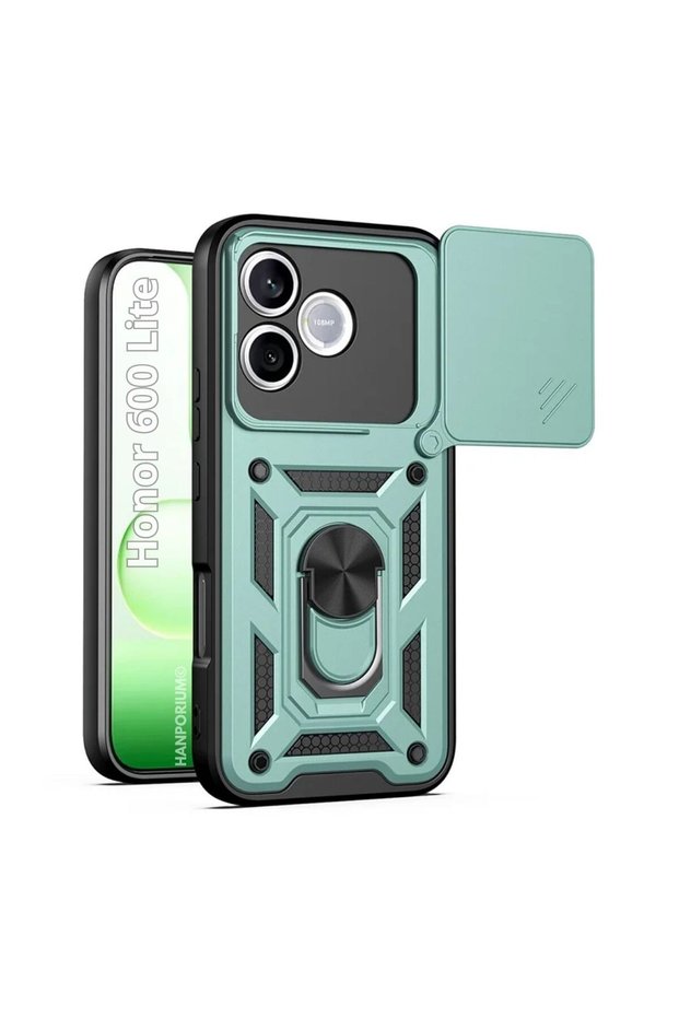 Honor 600 Lite Compatible Tank Case with Ring Stand Extra Shock Protection Armored Outdoor Cover Green