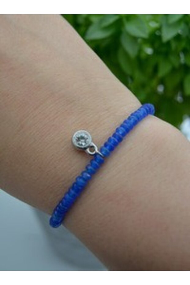 4 mm Rondela Cut Jade Bracelet - Blue -