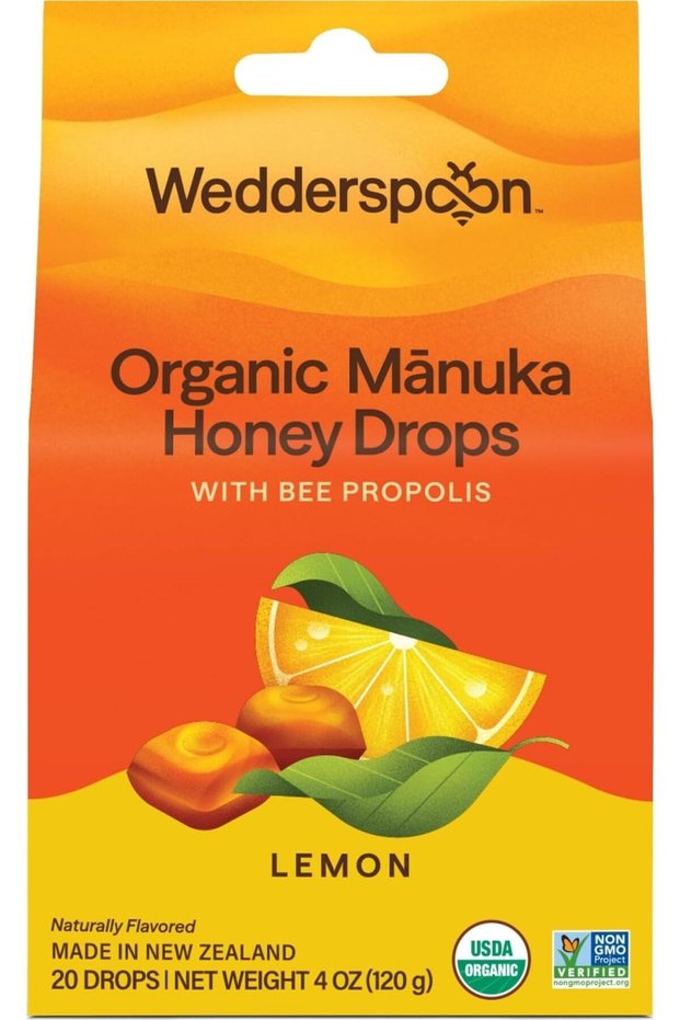 Organic Manuka Honey Drops, Lemon & Bee Propolis, 20 Count
