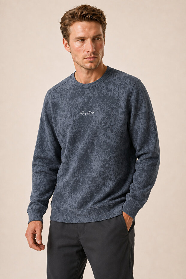 Allon Patterned Winter New Season Men's Regular Fit Sweatshirt White