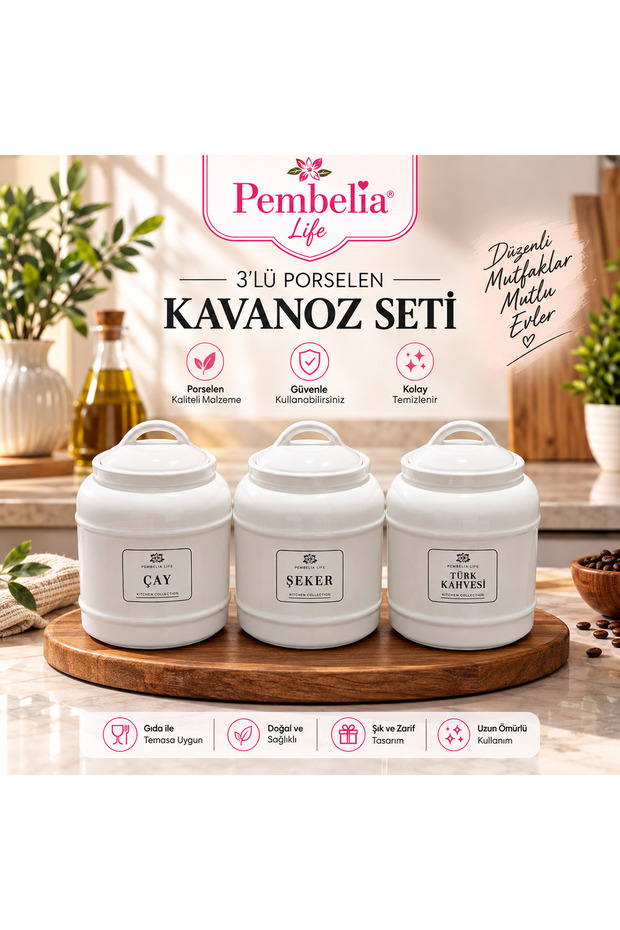 3-Piece Porcelain 1000 ml Grains, Spices, Tea, Sugar, Coffee Storage Jar Set