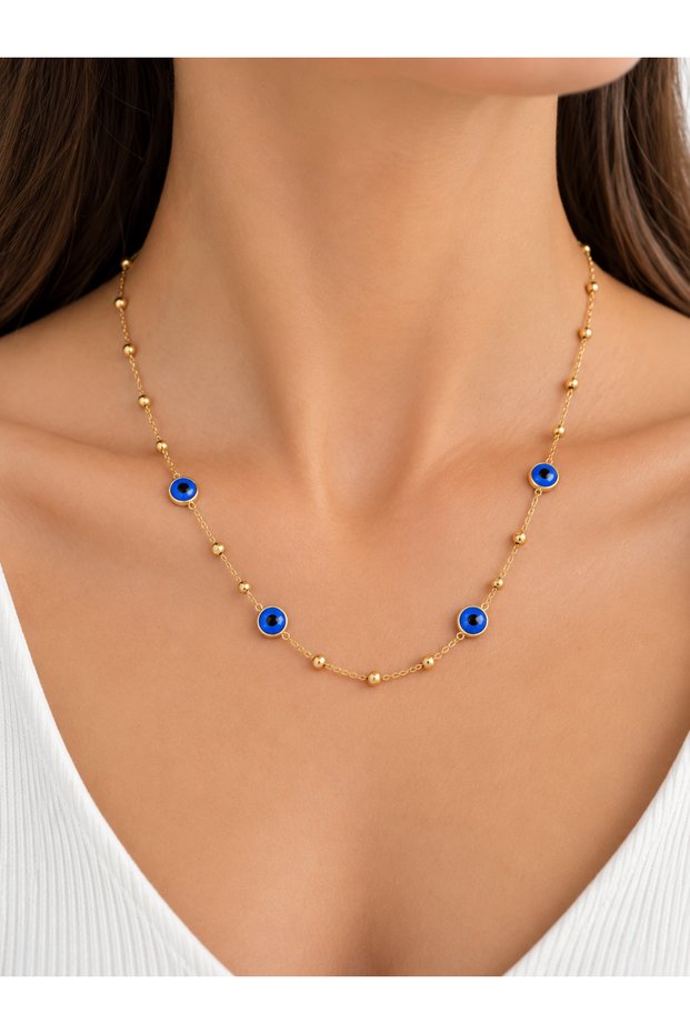 4 Nazarlı Gold Beaded Necklace
