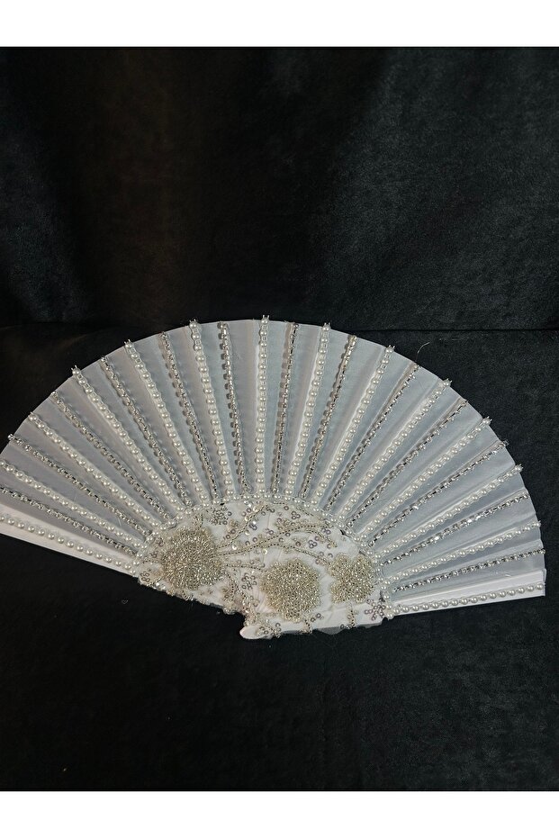 Floral Stone Pearl Bridal Fan Premium