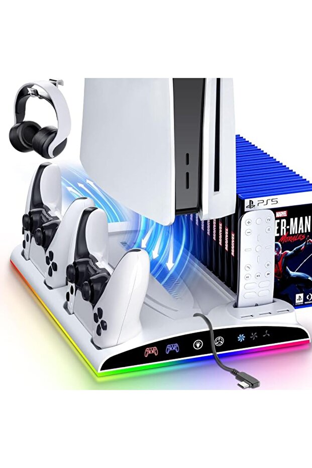 حامل تبريد لجهاز PS5 مع محطة شحن للتحكم، ملحقات PS5