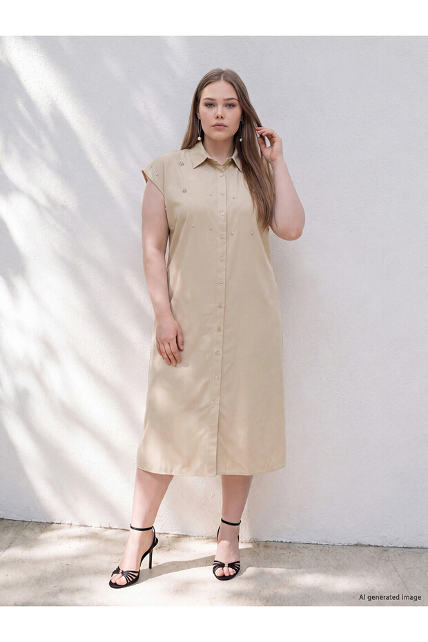 Trendlucky Plus Size Rhinestone Shirt Dress with Difference