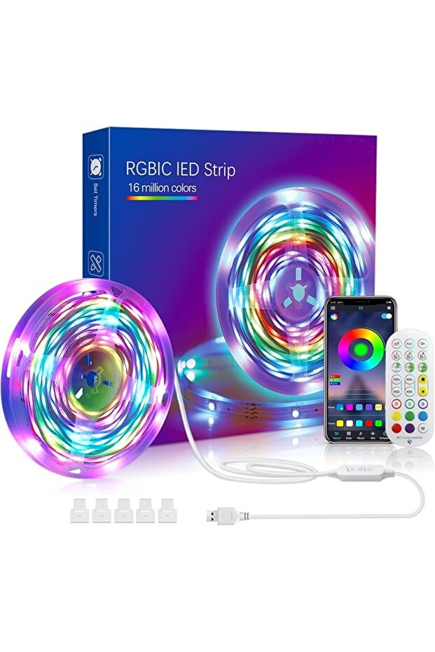 مصباح LED ذكي بتقنية البلوتوث بطول 10 أمتار مع إعداد مؤقت، تحكم عن بعد وعبر التطبيق، مزامنة الموسيقى وتغيير الألوان RGB