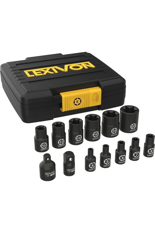 طقم مفاتيح E-TORX، مصنوع من سبائك الكروم والفاناديوم | طقم مفاتيح نجمية أنثوية 13 قطعة من E4 إلى E20 |