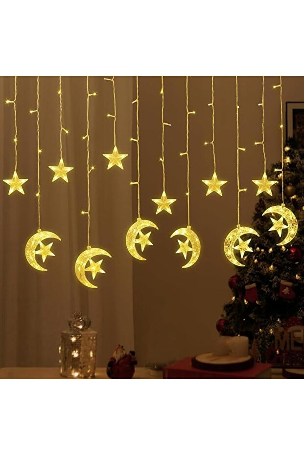 شريط إضاءة للزينة، أضواء LED تعمل بالبطارية بطول 3.5 متر، إضاءة زينة رمضان على شكل نجوم وهلال
