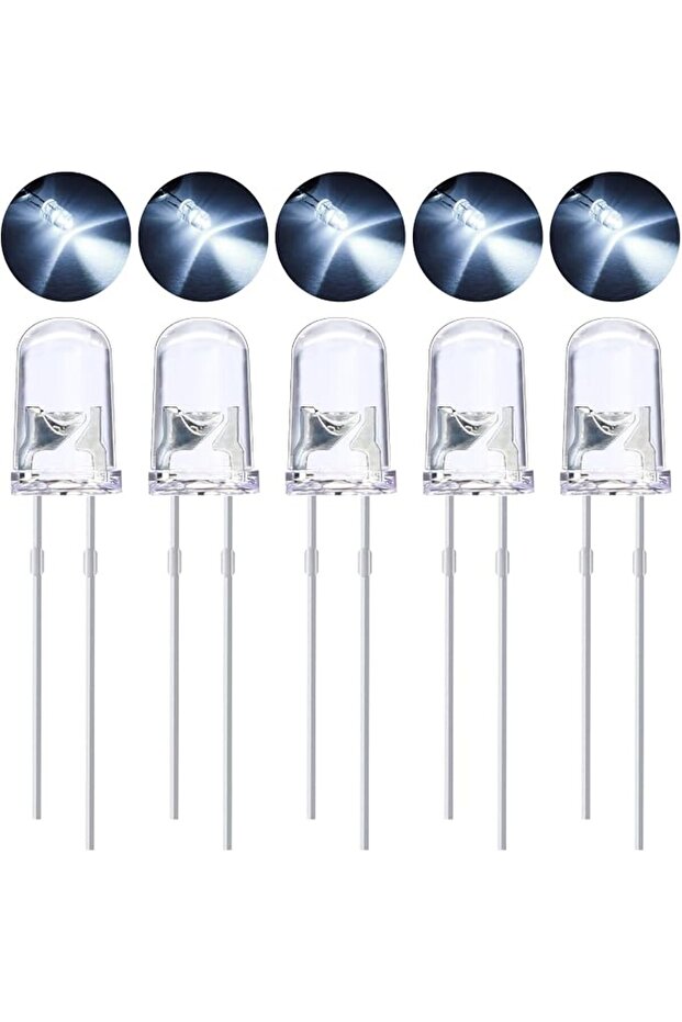مجموعة من 100 مصباح LED أبيض 5 ملم، مصابيح LED شفافة ساطعة، مكونات إلكترونية لمشاريع DIY