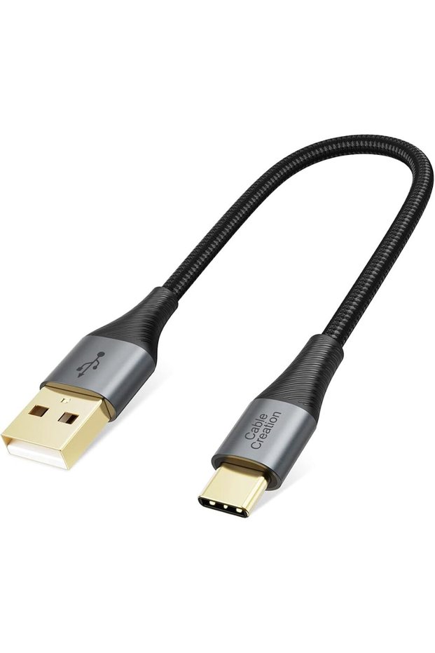كيبل كريشن كيبل USB C قصير 0.8 قدم، شاحن نوع سي مزدوج مضفر خارجي USB A الى
