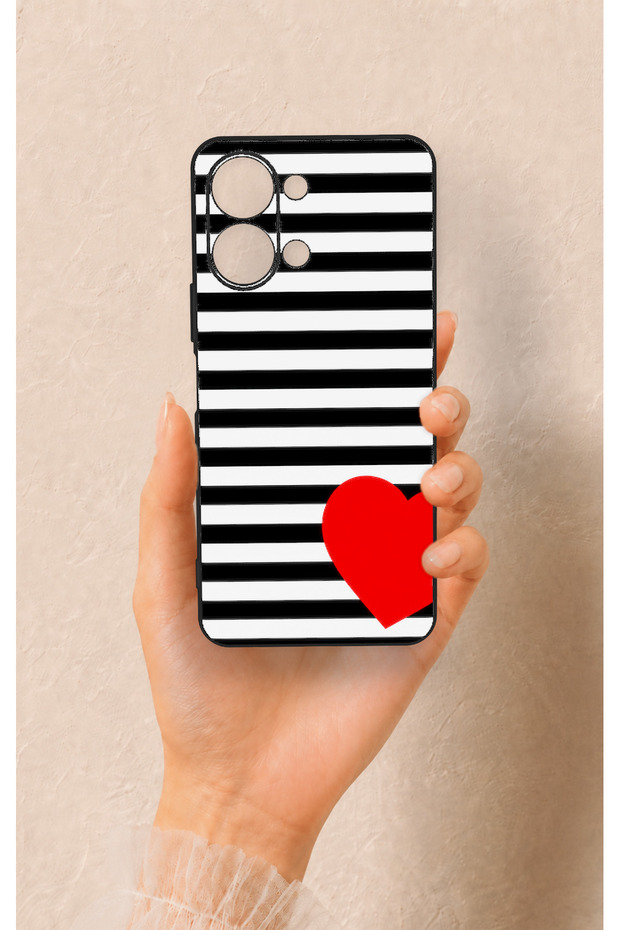 Vivo Y05 4g Compatible Striped Red Heart Pattern Silicone Case
