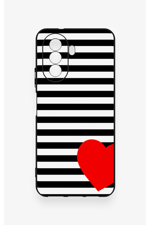 Huawei Nova Y70 Compatible Striped Red Heart Pattern Silicone Case