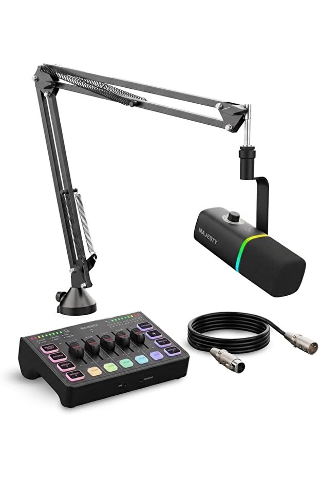 طقم ميكروفون ماجستي 4 في 1 | ميكروفون ديناميكي SM8 + خلاط XLR + 360 ° ذراع ميكروفون + كابل XLR | لـ
