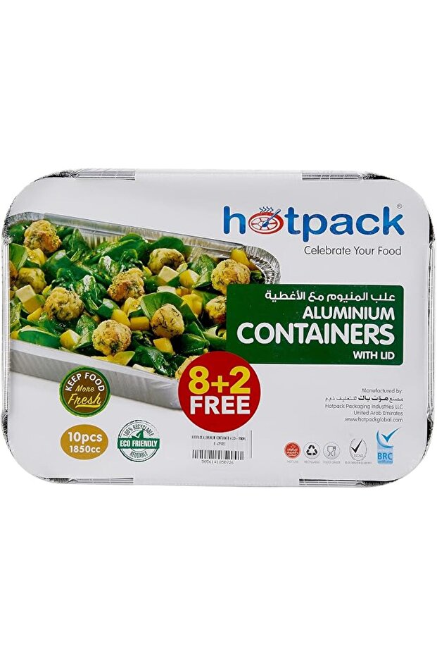 Aluminium Container with Lid 1850ml Silver 8+2