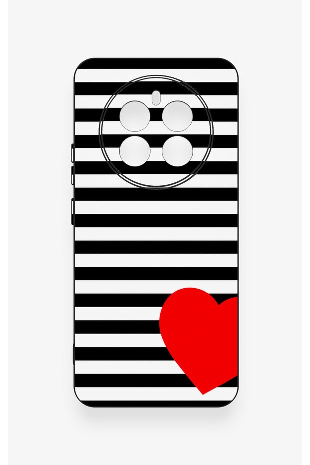 Realme 12 4g Compatible Striped Red Heart Pattern Silicone Case