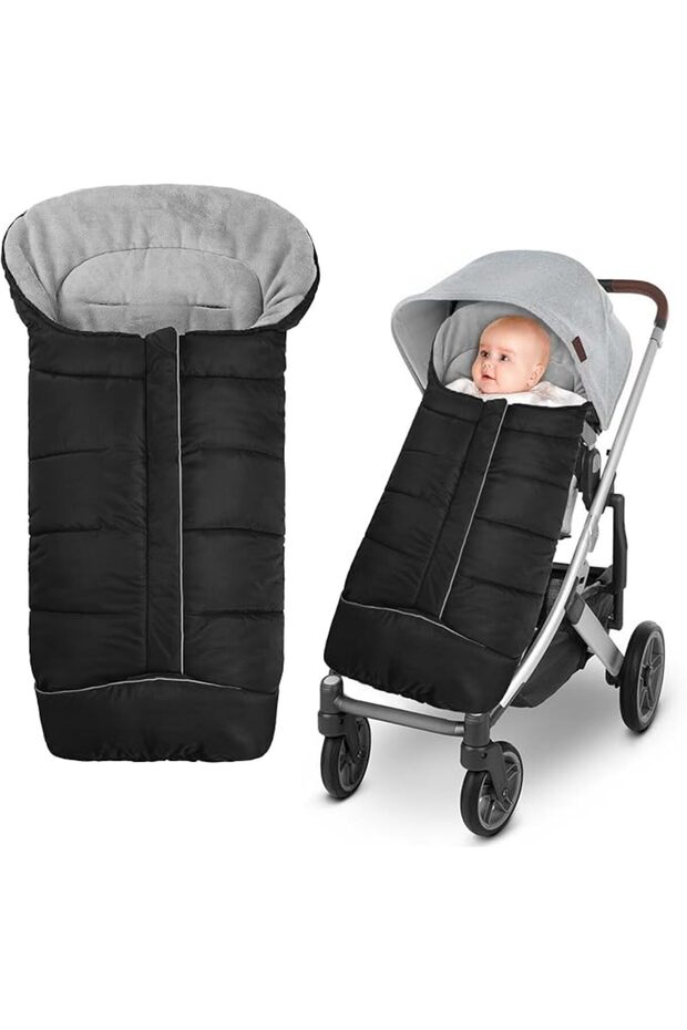 Universal Winter Stroller Footmuff with Adjustable Hood - Fleece Lined Cozy Sleeping Bag for Pushcha