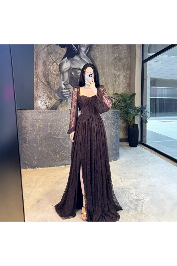 فساتين نسائية محتشمة بتصميم مرقع وقصة عادية مع تطريز دانتيل