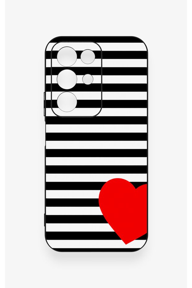 Realme C85 5g Compatible Striped Red Heart Pattern Silicone Case