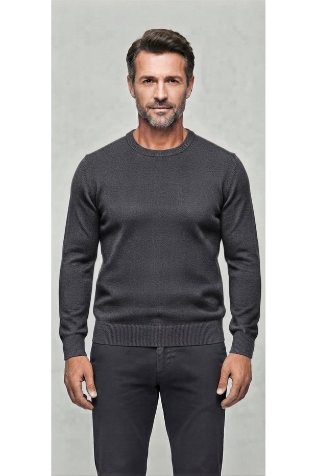 Basic Men's Crew Neck Flexible Soft Textured Casual Knit Sweater