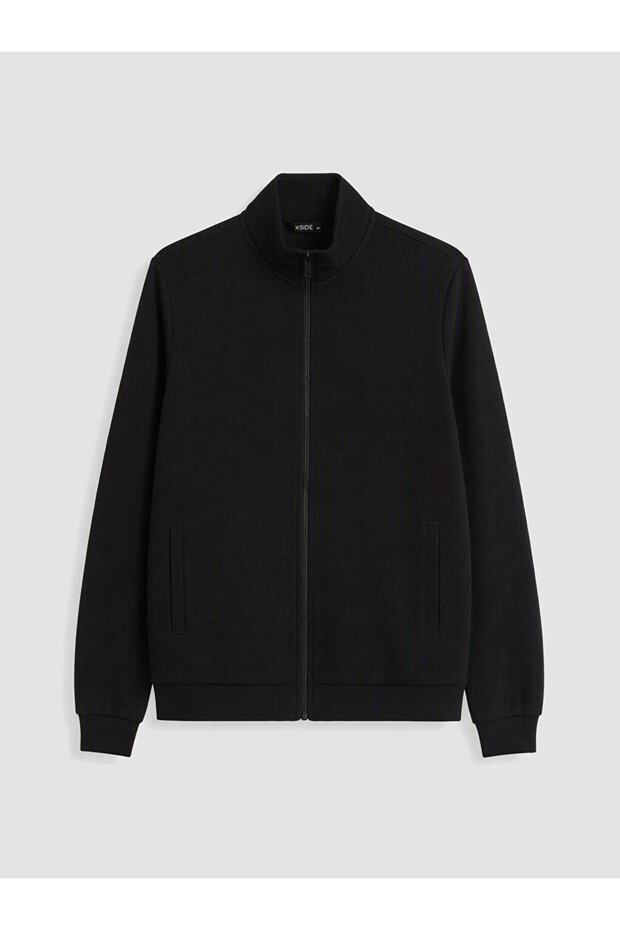 Ozmarka New Season Black Stand Collar Men's Zippered Sweatshirt