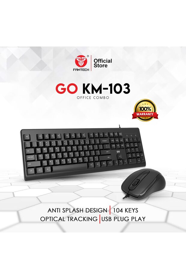KM103 Full Size 104-Key Wired Keyboard & Mouse Combo,Anti-Splash,Ergonomic Design,USB Plug & Play