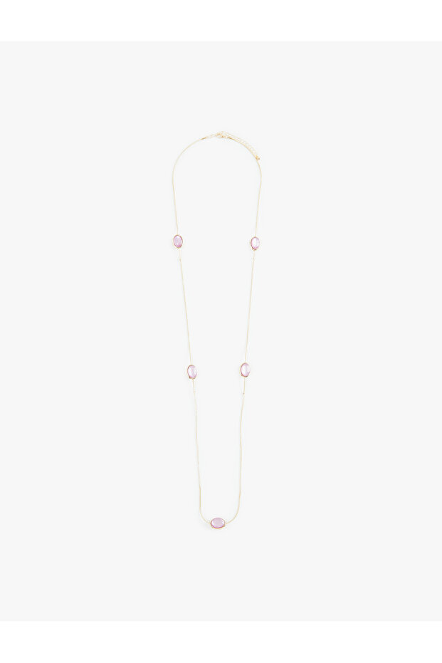 Natural Stone Detailed Long Dangle Thin Chain Necklace
