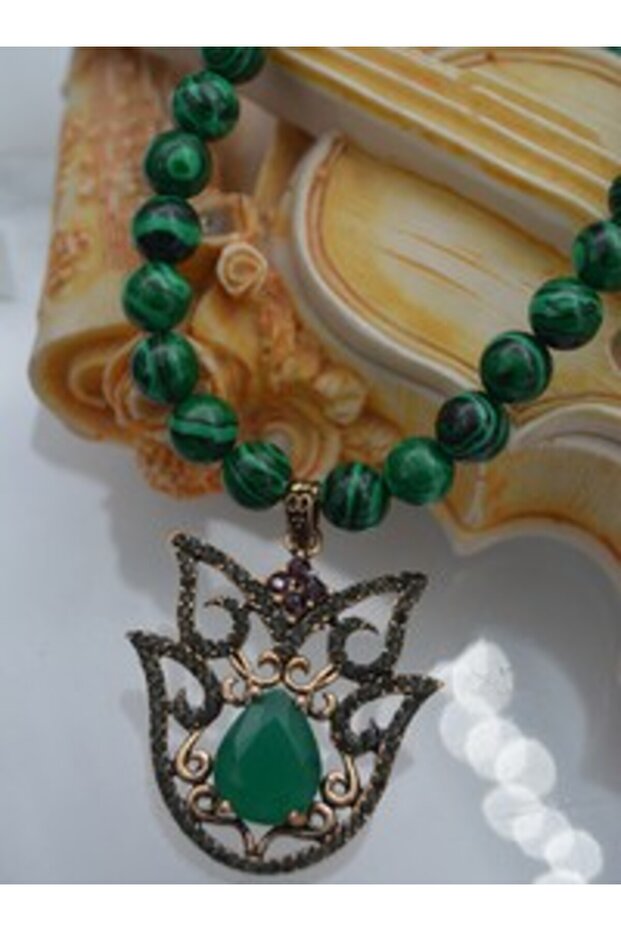 Malahit Corded Special Design Necklace - Green -