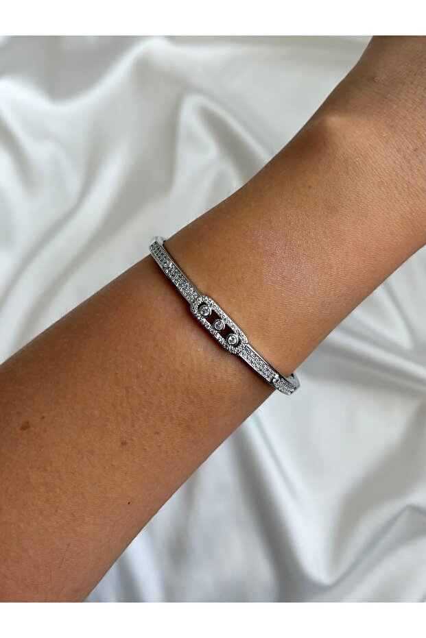 Women's Silver Color Stone Cuff Bracelet