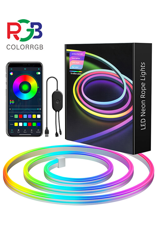 10m RGB Led Neon RGB Rope Light - 10M RGB Flexible Lights Strip Gaming Light Music Sync Neon S