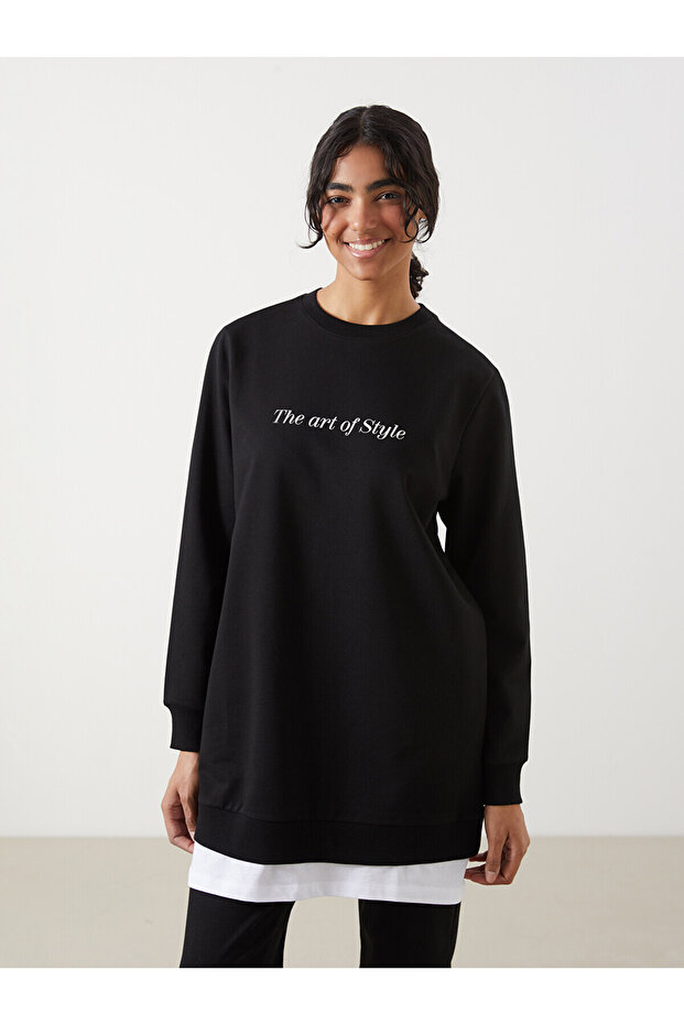 Nevavm Women's Printed Sweatshirt Tunic with Oval Collar