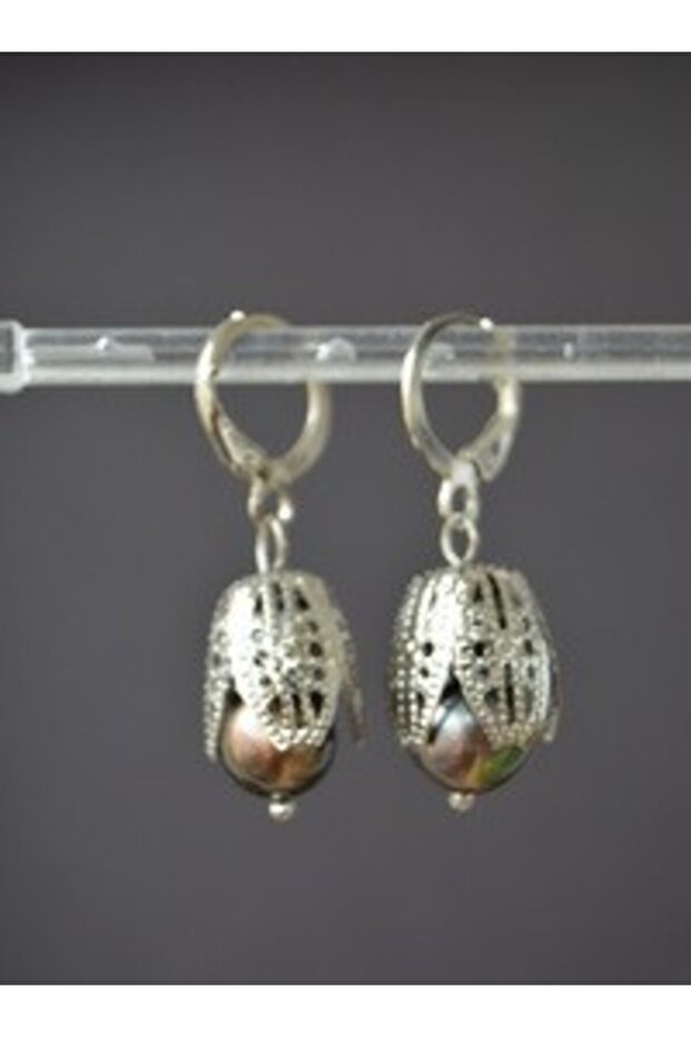 Black Pearl Earrings - Silver Color -